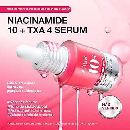 ANUA Suero de Niacinamida 10 + TXA 4, Ácido Hialurónico, Ácido Tranexámico, Suero Facial Para Piel de Vidrio, Suero de Retorno al Brillo, Cuidado de Manchas Oscuras, Cuidado de la Piel Postnatal