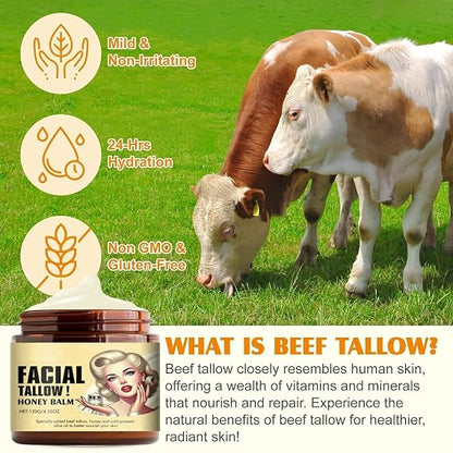 Cebo de Res para la Cara Original, Sebo de Res para la Cara, Bálsamo Sebo Vacuno Ecológico Alimentado Con Pasto Una Piel Tersa Hidratante Totalmente Natural, 4.23OZ