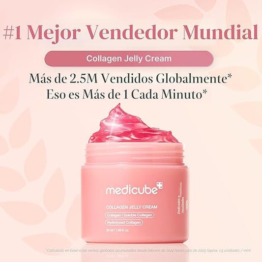 medicube Crema de gelatina de colágeno, niacinamida y colágeno hidrolizado liofilizado, aumenta la hidratación de la barrera de la piel y da un aspecto brillante y levantado las 24 horas, cuidado de