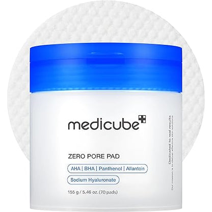medicube Almohadillas de tóner Zero Pore Pad 2.0 | Almohadilla facial de doble textura para exfoliación y cuidado de poros con 4.5% de ácido láctico cílico BHA | Ideal para todos, cuidado de la piel coreano, 70 almohadillas (1 paquete)