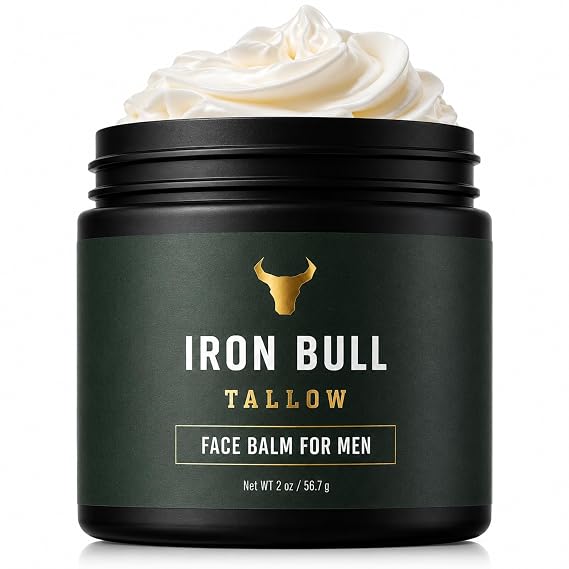 Hidratante facial de sebo de res para hombres. Antienvejecimiento con ácido hialurónico para arrugas. Bálsamo para piel de sebo de res alimentada con pasto y aceite de jojoba