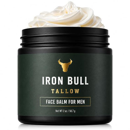 Hidratante facial de sebo de res para hombres. Antienvejecimiento con ácido hialurónico para arrugas. Bálsamo para piel de sebo de res alimentada con pasto y aceite de jojoba