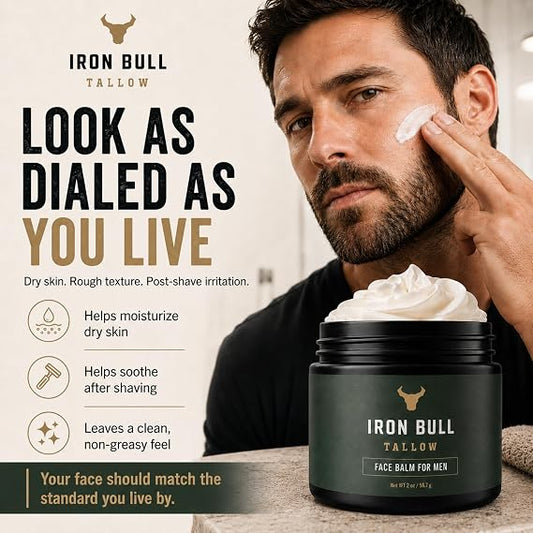 Hidratante facial de sebo de res para hombres. Antienvejecimiento con ácido hialurónico para arrugas. Bálsamo para piel de sebo de res alimentada con pasto y aceite de jojoba