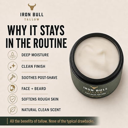 Hidratante facial de sebo de res para hombres. Antienvejecimiento con ácido hialurónico para arrugas. Bálsamo para piel de sebo de res alimentada con pasto y aceite de jojoba