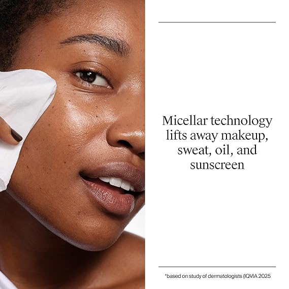 Neutrogena Toallitas para quitar maquillaje micelares sin alcohol para el rostro, eliminan la máscara impermeable y el aceite, toallitas de tela 100% compostable a base de plantas