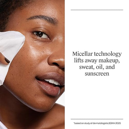 Neutrogena Toallitas para quitar maquillaje micelares sin alcohol para el rostro, eliminan la máscara impermeable y el aceite, toallitas de tela 100% compostable a base de plantas