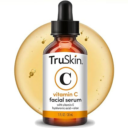 TruSkin - Suero de vitamina C para la cara, suero facial antienvejecimiento con vitamina C, ácido hialurónico, vitamina E, fórmula iluminadora, mejora la apariencia de manchas oscuras, tono, líneas