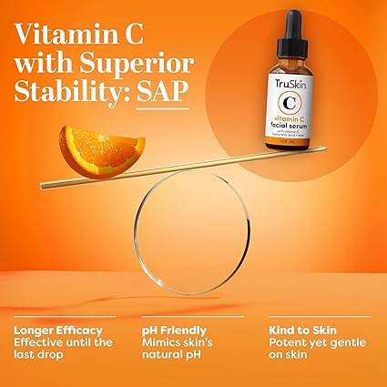 TruSkin - Suero de vitamina C para la cara, suero facial antienvejecimiento con vitamina C, ácido hialurónico, vitamina E, fórmula iluminadora, mejora la apariencia de manchas oscuras, tono, líneas