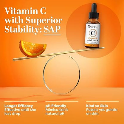 TruSkin - Suero de vitamina C para la cara, suero facial antienvejecimiento con vitamina C, ácido hialurónico, vitamina E, fórmula iluminadora, mejora la apariencia de manchas oscuras, tono, líneas