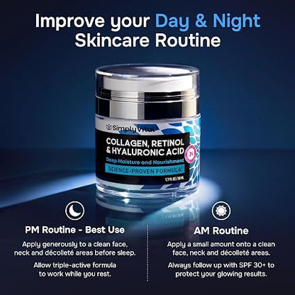 Crema hidratante de colágeno, retinol y ácido hialurónico antienvejecimiento